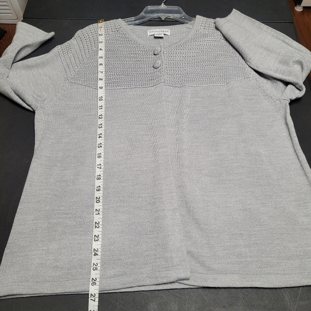 Sag Harbor Grey Sparkly Silver Metallic 2 Button Sweater Size‎ XL - Picture 7 of 8